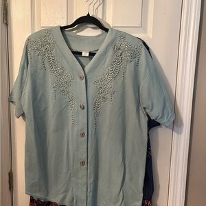 Embroidered Light green‎ Women's Top